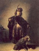 Self portrait in oriental attire with poodle Rembrandt
